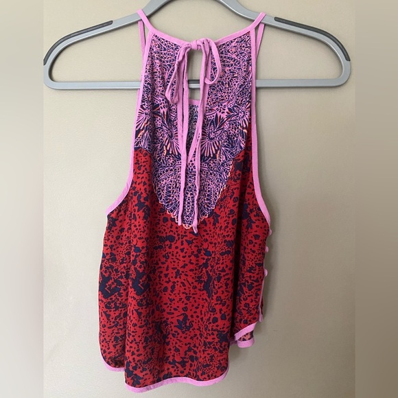 FREE PEOPLE Break Free Lilac/Red Boho Paisley Cropped Spaghetti Strap Tank Sz M - Picture 5 of 10